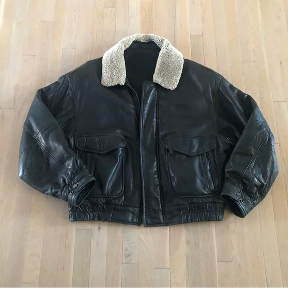 Hugo Boss Black Soft Leather Removeable Sheepskin Collar Bomber Jacket Men's 46 - Picture 7 of 16